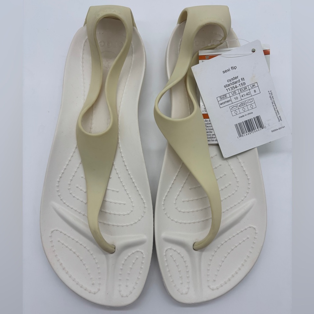 NWT Crocs Sexi Flip Flops Serena Comfort T-Strap Thong Sandals oyster white W10